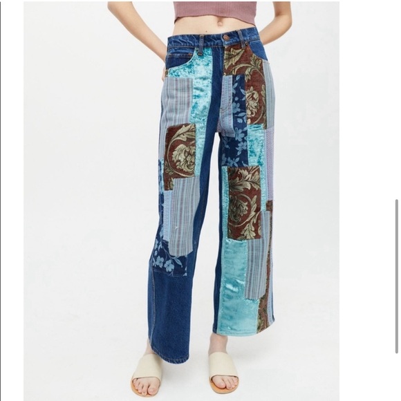 BDG Boho Velvet Denim Patchwork Hippie Relaxed Fit Jean Jacquard - Picture 5 of 10